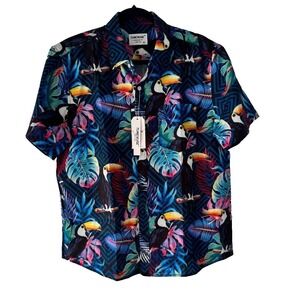 Tunevuse Mens Tropical Toucan Print Short Sleeve Button Up Shirt Multicolor M